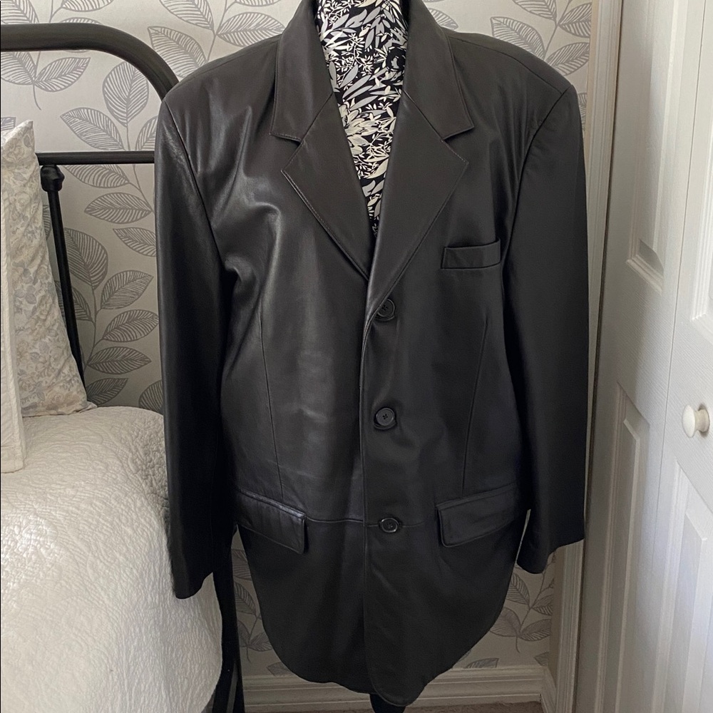 Men’s dark espresso brown leather sport coat by City Jones New York